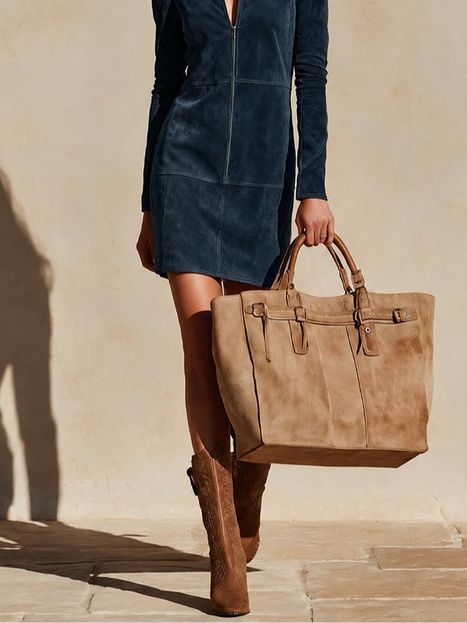 MINIABITO IN CAMOSCIO BLU NAVY A TAGLIO DRITTO CON MEZZA ZIP